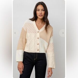 Rails REESE CREAM PATCHWORK CABLE Knit Cardigan - Cream and Tan. Size M
